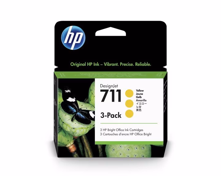 Pack de 3 Cartuchos de Tinta HP 711 Amarilla DesignJet Original de 29 ml - Cz136a