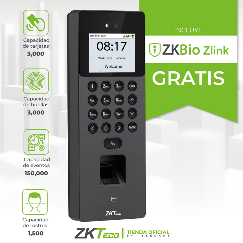 Control de acceso para empresas y oficinas – Multibiométrico con videoportero SIP – ZKTeco – SenseFace 2A